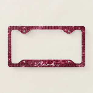 Girly Burgundy Shimmer and Sparkle Monogram License Plate Frame