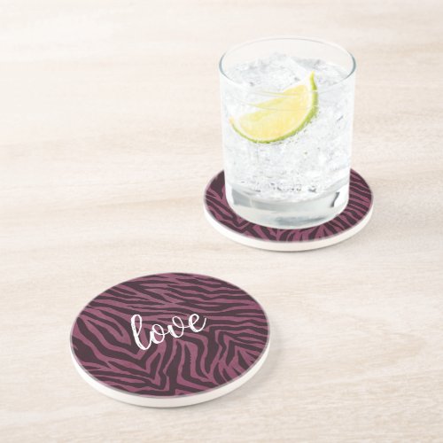 Girly Burgundy Zebra Print Coaster