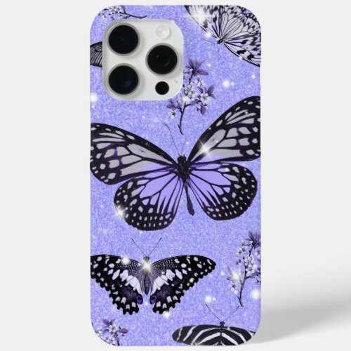 Girly Butterflies Bug Purple Glitter Sparkle Shiny iPhone 15 Pro Max Case