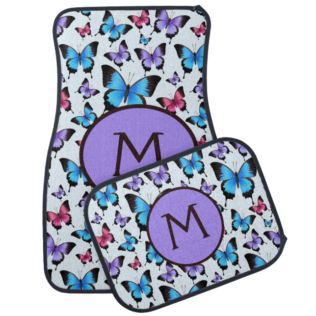 GIrly Butterflies Monogram Whimsical Chic Car Floor Mat (Set)