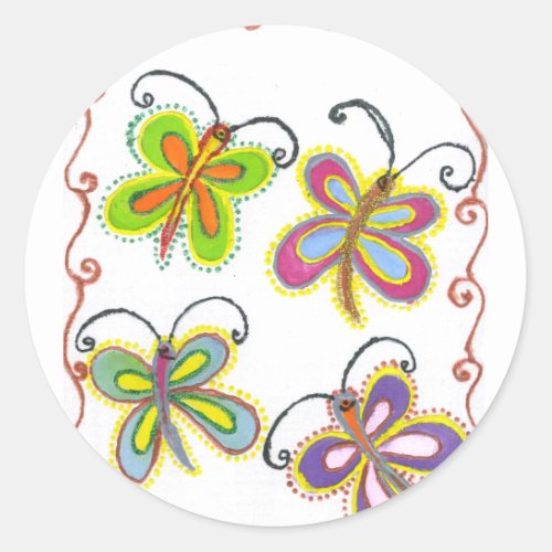 Girly Butterfly Classic Round Sticker