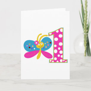 Girly Butterfly First Birthday Card