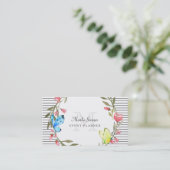Girly Butterfly Floral and Stripes Event Planner Business Card (Standing Front)