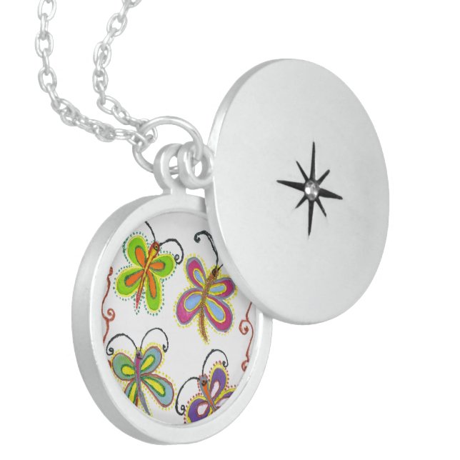 Girly Butterfly Lovely colorful Amazing designs Sterling Silver Necklace (Front Left)
