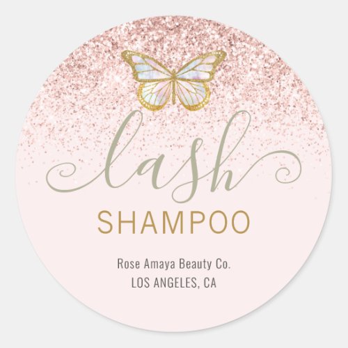 Girly Butterfly Pastel Pink Gold Lash Cleanser Classic Round Sticker