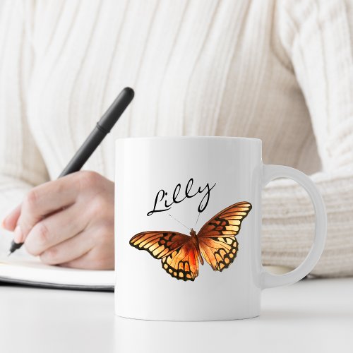 Girly Butterfly Script Monogram Name  Coffee Mug