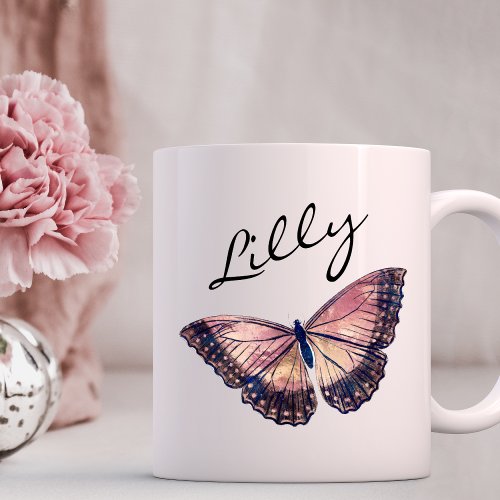 Girly Butterfly Script Monogram Name  Mug