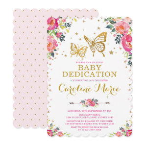 Girly Butterfly Watercolor Floral Baby Dedication Invitation