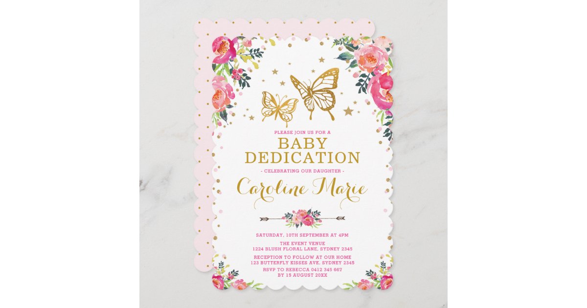 Girly Butterfly Watercolor Floral Baby Dedication Invitation Zazzle Com