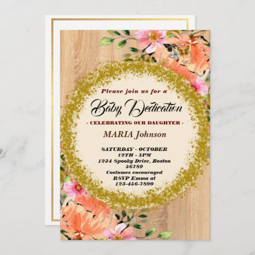 Girly Butterfly Watercolor Floral Baby Dedication  Invitation