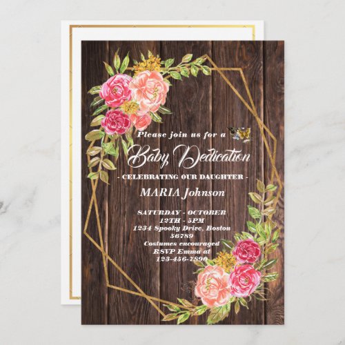 Girly Butterfly Watercolor Floral Baby Dedication  Invitation