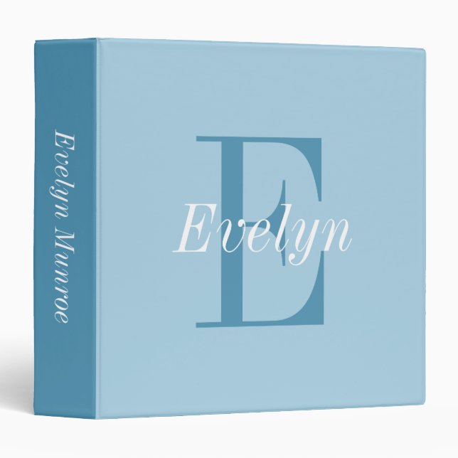 Girly Calligrahpy Script Monogrammed Pastel Blue  3 Ring Binder (Front/Spine)