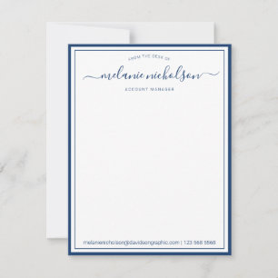 Girly Calligraphy From The Desk Of Navy Border Thank You Card