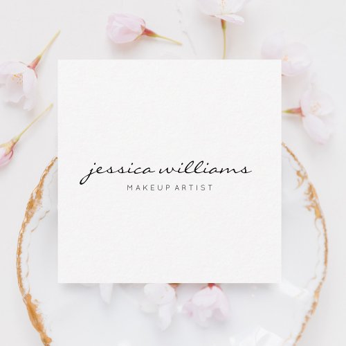 Girly Calligraphy Minimal White Square Business Card