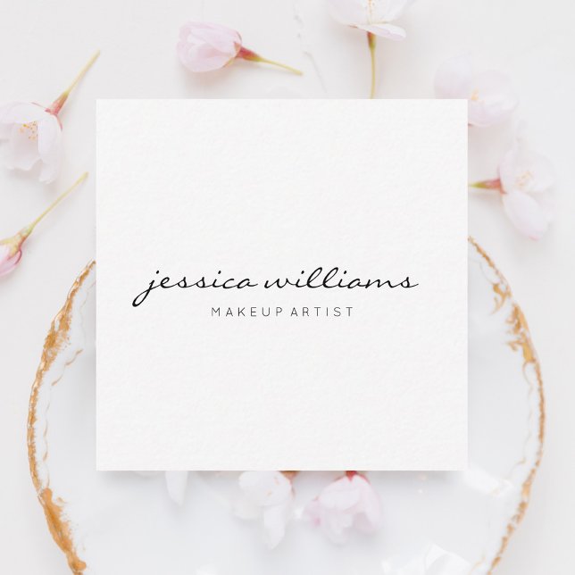 Girly Calligraphy Minimal White Square Business Card (Creator Uploaded)