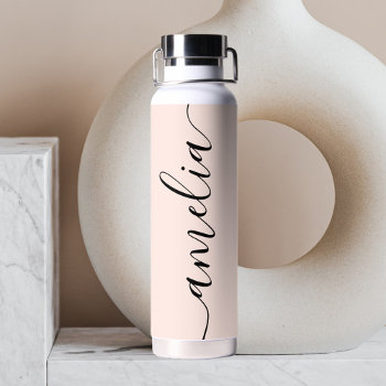Girly Calligraphy Modern Blush Pink Water Bottle by CrispinStore at Zazzle