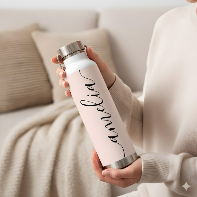 Girly Calligraphy Modern Blush Pink Water Bottle (Creator Uploaded)