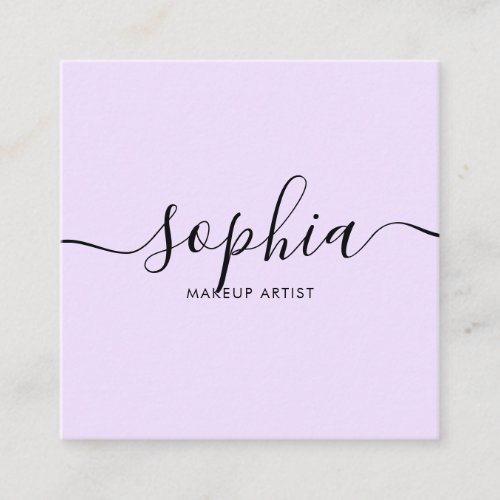 Girly Calligraphy Modern Light Purple Square Business Card
