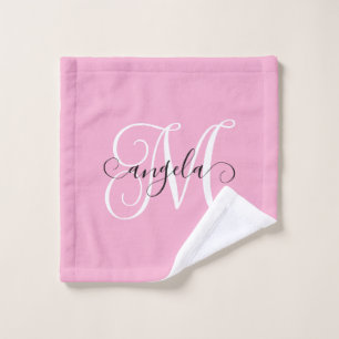 Girly Calligraphy Monogram Light Pink Wash Cloth
