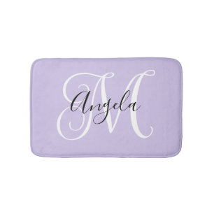 Girly Calligraphy Monogram Pale Lavender Bath Mat