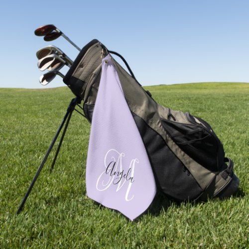 Girly Calligraphy Monogram Pale Lavender Golf Towel