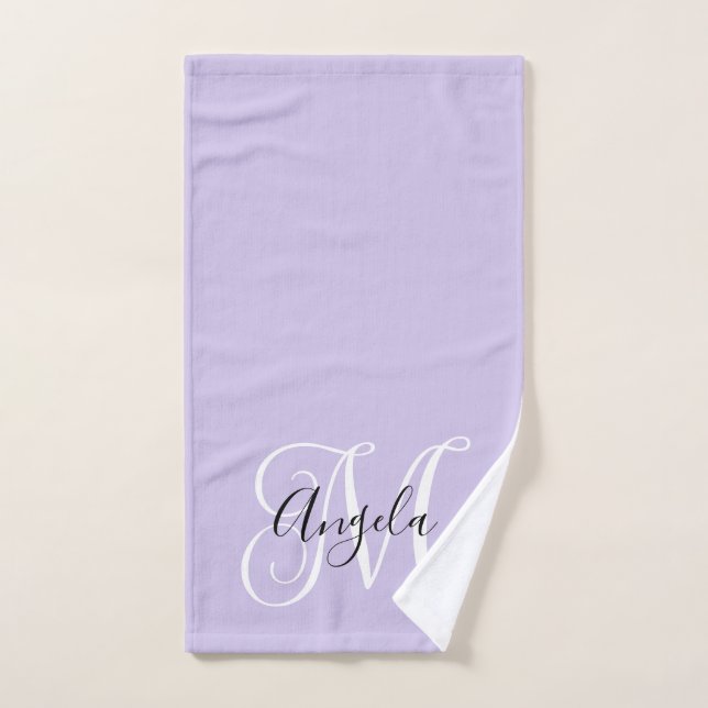 Girly Calligraphy Monogram Pale Lavender Hand Towel (Hand Towel)