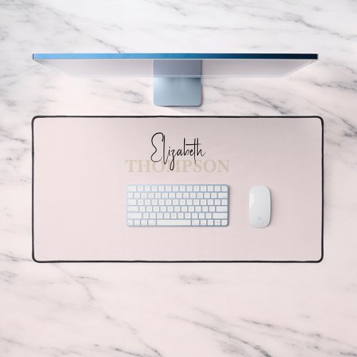 Girly Calligraphy Monogram Pink Desk Mat