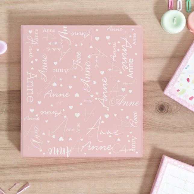 Girly Calligraphy Name all over Blush Pink 3 Ring Binder (Creator Uploaded)