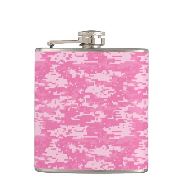 Girly Camo Pink Camouflage Flask (Front)