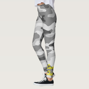 Girly Camouflage Black & White Monogram Yellow Leggings