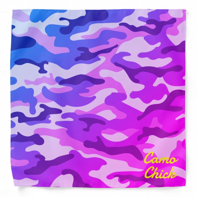 Girly Camouflage Pinks/Blues Monogram in Yellow | Bandana (Front)