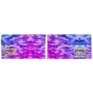 Girly Camouflage Pinks/Blues Monogram in Yellow Pillow Case