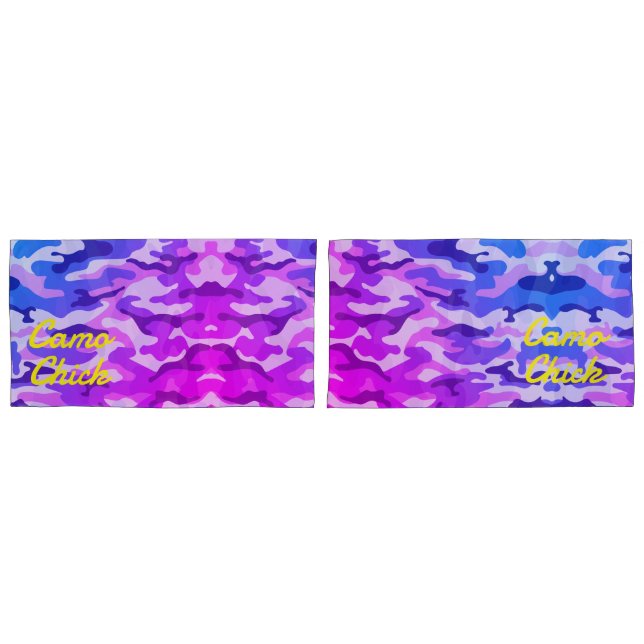 Girly Camouflage Pinks/Blues Monogram in Yellow | Pillow Case (Front-Set)
