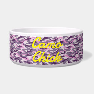 Girly Camouflage Pinks Monogram in Yellow   Bowl
