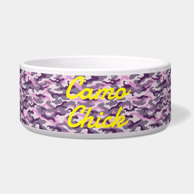 Girly Camouflage Pinks Monogram in Yellow | Bowl (Front)