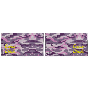 Girly Camouflage Pinks Monogram in Yellow   Pillow Case