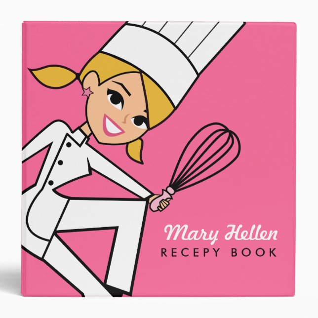 Girly Cartoon Chef Recipe Binder (Front)