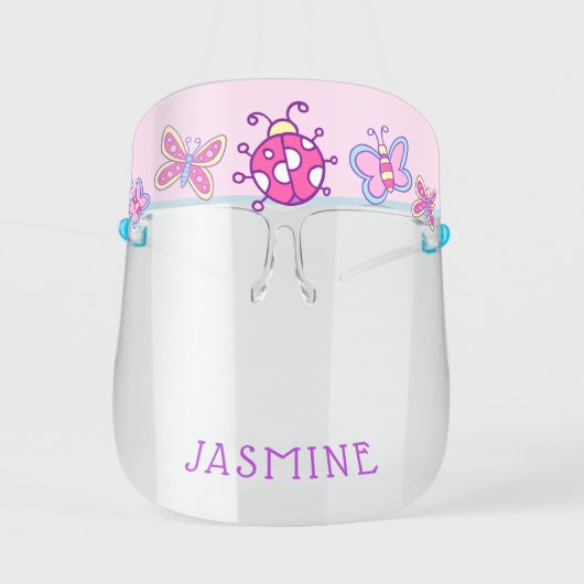 Girly Cartoon Pink Ladybug Butterflies Face Shield (Front)