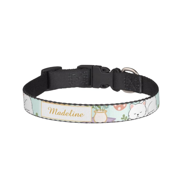 Girly Cat & Books Mint Green Pet Collar (Front)