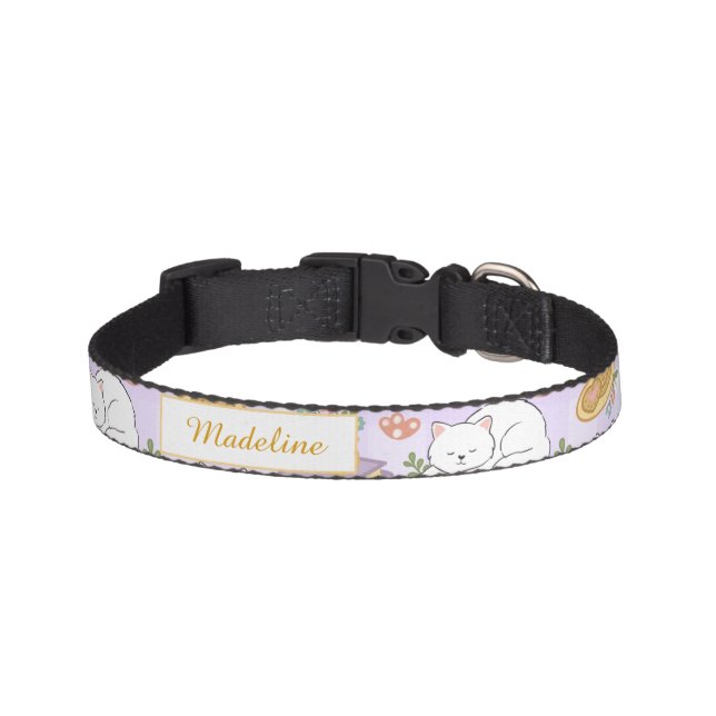 Girly Cat & Books Purple Pet Collar (Front)