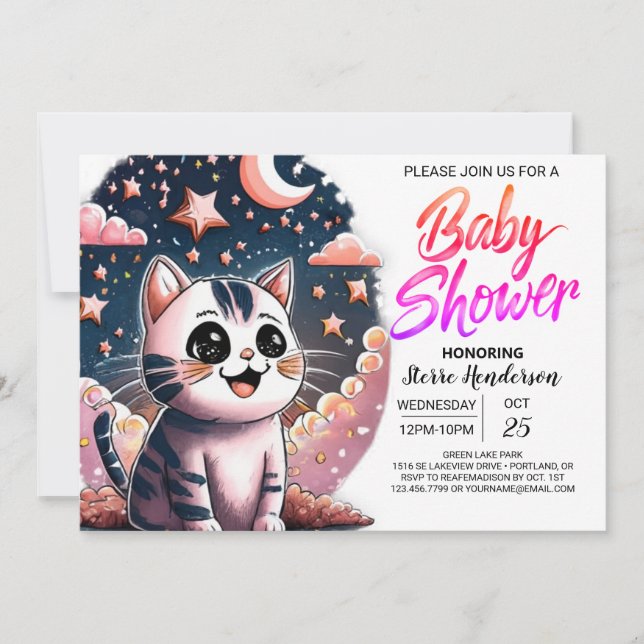 Girly Cat Digital Baby Shower Invitation (Front)