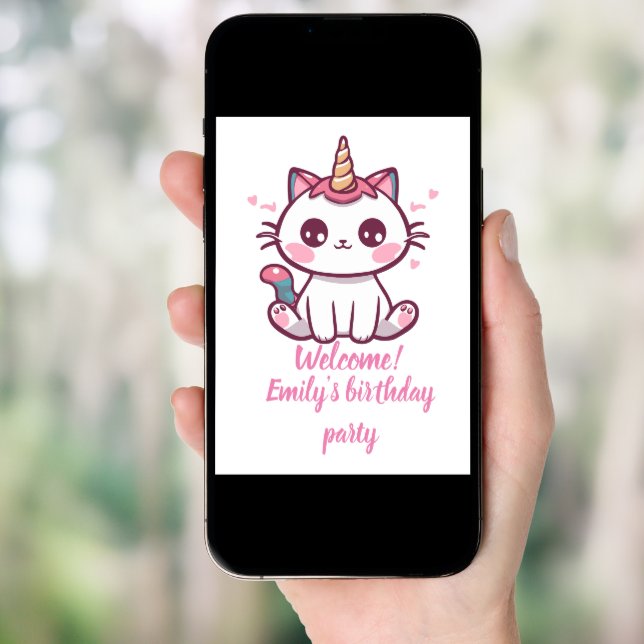 Girly Caticorn birthday Invitation (Front Digital)