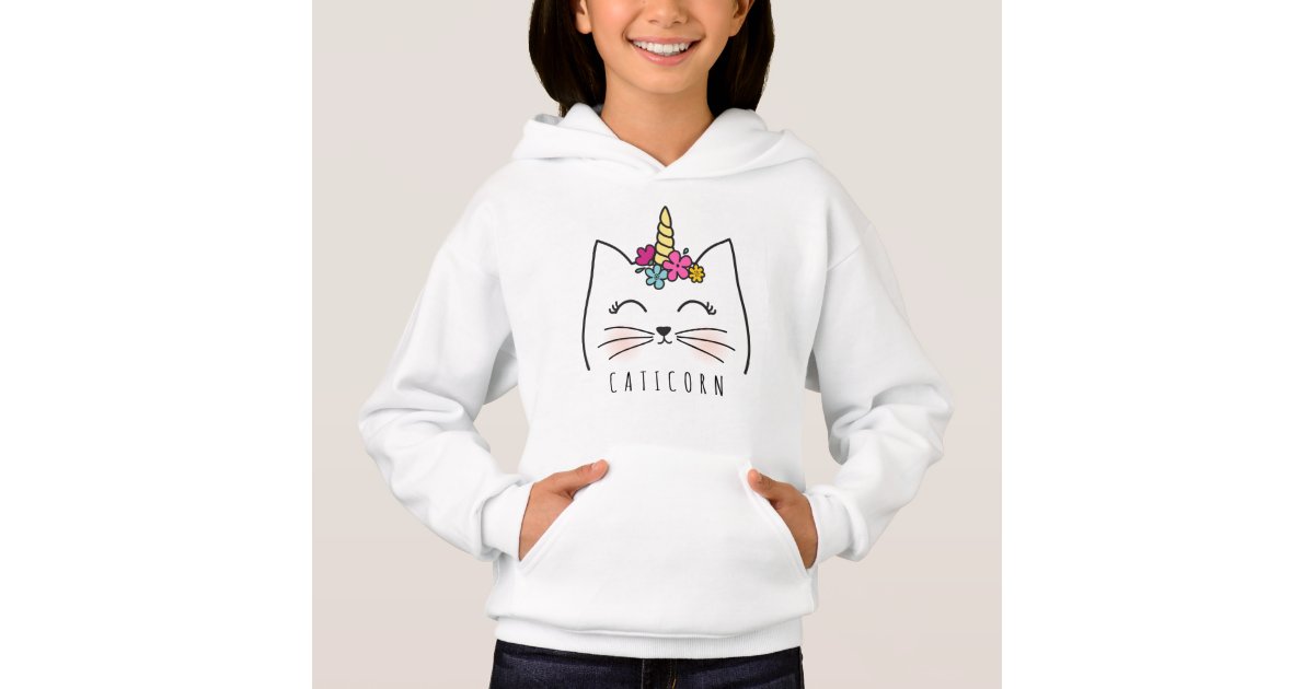 Girly Caticorn Cat Unicorn Horn Flowers Hoodie Zazzle Com