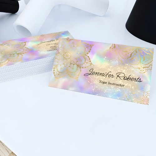 Girly Celestial Gold Mandala Yoga Instructor Flora Business Card