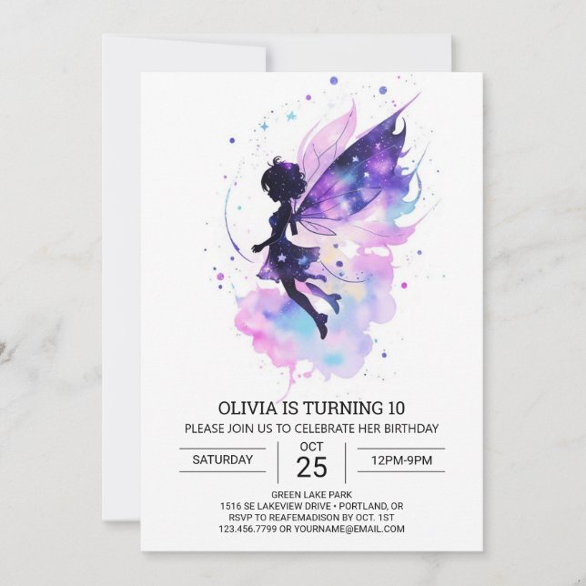 Girly Charming Fairy Birthday Invitation (Front)
