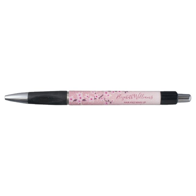 Girly Cherry Blossoms Pink Glitter Monogram Pen (Front)