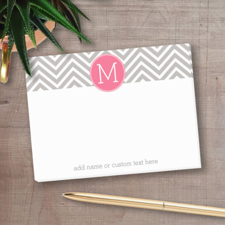 Girly Chevron Pattern With Monogram - Pink Gray Post-it Notes