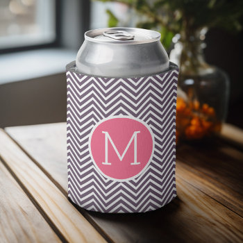Girly Chevron Pattern With Monogram - Pink Purple Can Cooler by GotchaShop at Zazzle