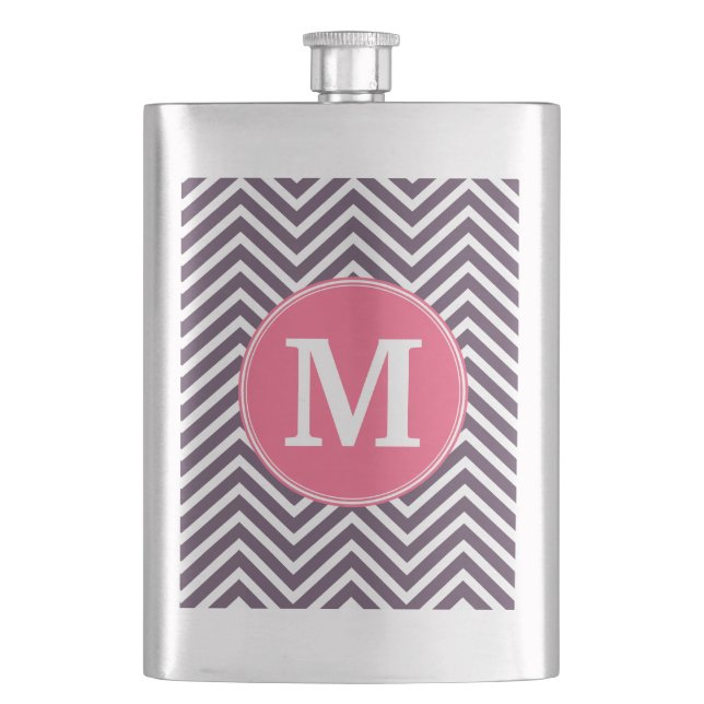 Girly Chevron Pattern with Monogram - Pink Purple Flask (Front)