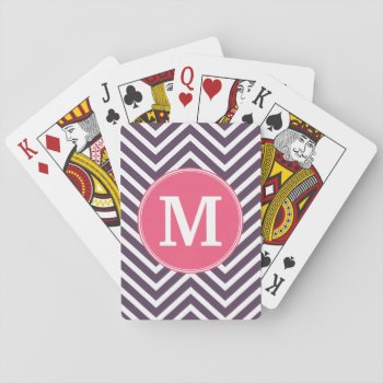 Girly Chevron Pattern With Monogram - Pink Purple Playing Cards by GotchaShop at Zazzle